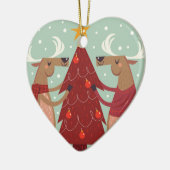 ヴィンテージのトナカイがクリスマスツリーを飾る セラミックオーナメント (左)