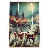 ヴィンテージのトナカイとクリスマスイルミネーション ミディアムペーパーバッグ (裏面)