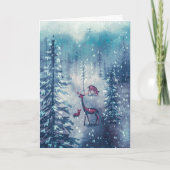 ヴィンテージのトナカイとクリスマスツリーのホリデーカード カード (正面)