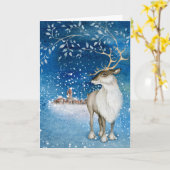 ヴィンテージのトナカイのクリスマスカード カード (黄色い花)