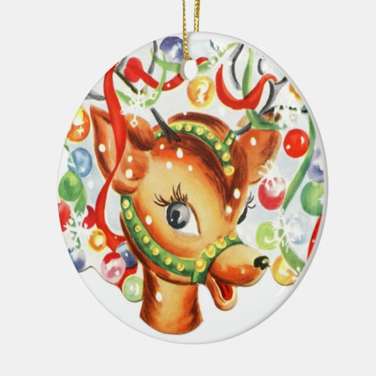 ヴィンテージのトナカイの陶磁器のクリスマスのオーナメント セラミックオーナメント (左)