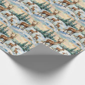 ヴィンテージのトナカイ家族の冬の草原の絵 ラッピングペーパー (角)