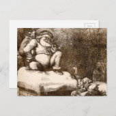 ヴィンテージのトマスNashのハープ奏者の週間1865年のサンタ シーズンポストカード (正面/裏面)