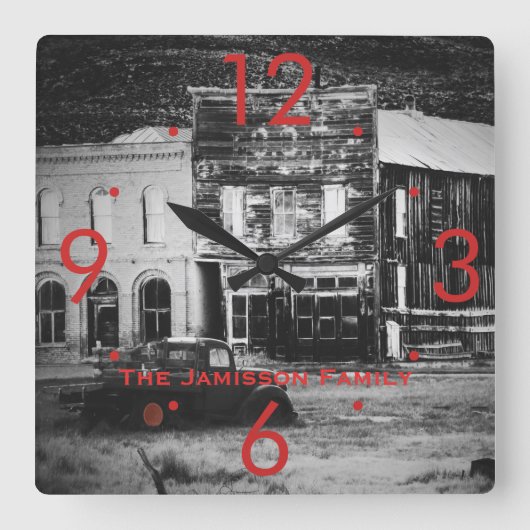 ヴィンテージのトラックによってカスタマイズ時計が付いている古い建物 スクエア壁時計 (正面)