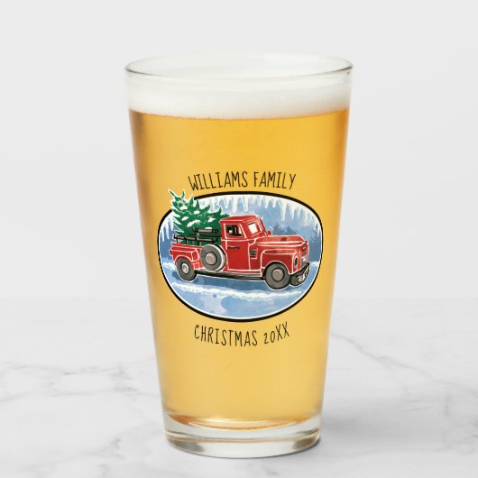 ヴィンテージのトラックのクリスマスのモノグラムのな姓 タンブラーグラス (ドリンク正面)