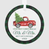 ヴィンテージのトラックの初めてのクリスマス夫妻。 オーナメント (裏面)