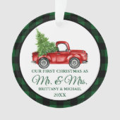 ヴィンテージのトラックの初めてのクリスマス夫妻。 オーナメント (正面)