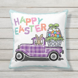 ヴィンテージのトラックの紫色のギンガムのハッピーイースターのバニー アウトドアクッション