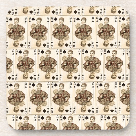 ヴィンテージのトランプのコラージュの女王のスペード コースター (正面)