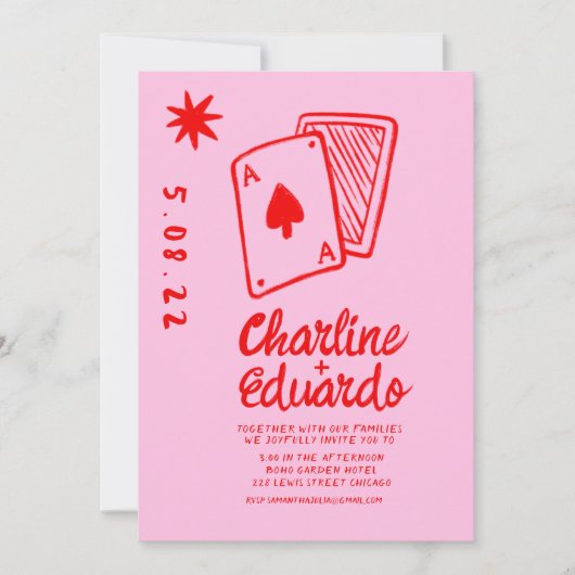 ヴィンテージのトランプ ハート シンプルウェディング 招待状 (正面)