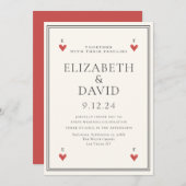 ヴィンテージのトランプ ハート シンプルウェディング 招待状 (正面/裏面)