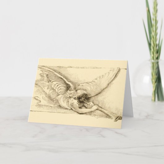 ヴィンテージのトランペットを持つ天使 モノトーン シーズンカード (正面)