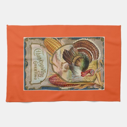 ヴィンテージのトルコの感謝祭の挨拶 キッチンタオル (横)