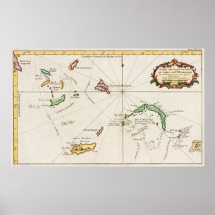 ヴィンテージのトルコ人およびCaicosの地図(1764年) ポスター