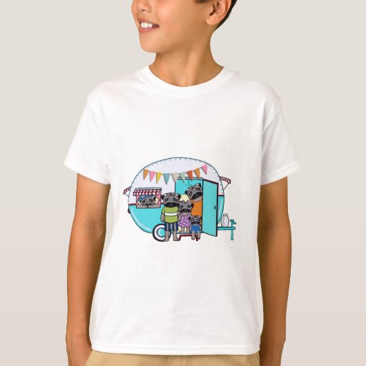 ヴィンテージのトレーラーのパグ Tシャツ (正面)