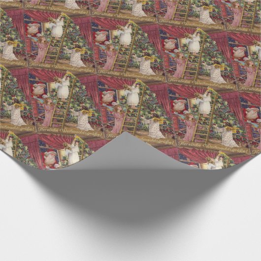 ヴィンテージのドイツの天使のクリスマスのビクトリア時代の人の芸術 ラッピングペーパー (角)