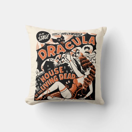 ヴィンテージのドラキュラの幽霊ショーポスター芸術 クッション (正面)