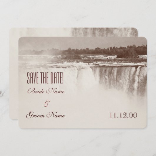 ヴィンテージのナイアガラ・フォールズの結婚式の招待 セーブザデート (正面/裏面)