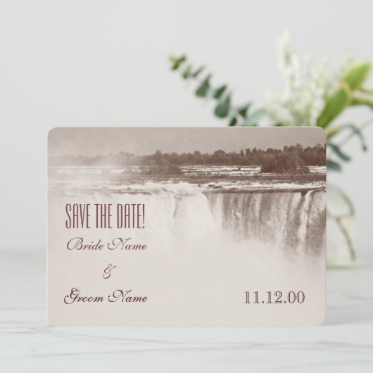 ヴィンテージのナイアガラ・フォールズの結婚式の招待 セーブザデート (スタンド正面)