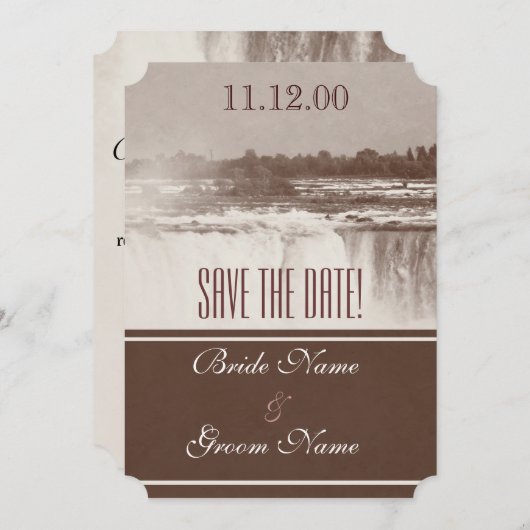 ヴィンテージのナイアガラ・フォールズの結婚式の招待 セーブザデート (正面/裏面)