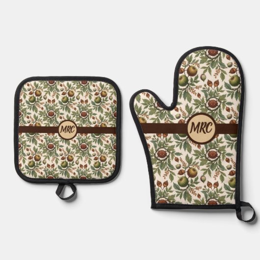 ヴィンテージのナッツとベリー 鍋つかみ&鍋敷きセット (正面)