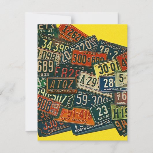 ヴィンテージのナンバープレートの引っ越しましたの発表 案内状 (正面)