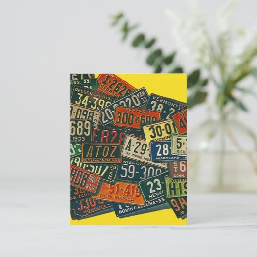 ヴィンテージのナンバープレートの引っ越しましたの発表 案内状 (スタンド正面)