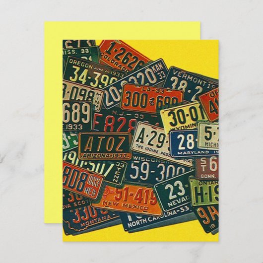 ヴィンテージのナンバープレートの引っ越しましたの発表 案内状 (正面/裏面)