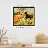 ヴィンテージのナーサリーライムアート 猫とフィドル ポスター (キッチン)