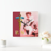 ヴィンテージのナースおよび金ゴールドのケリュケイオンNRの紋章 スクエア壁時計 (ホーム)