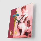 ヴィンテージのナースおよび金ゴールドのケリュケイオンNRの紋章 スクエア壁時計 (傾斜)