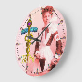 ヴィンテージのナースおよび金ゴールドのケリュケイオンNRの紋章 ラージ壁時計 (傾斜)