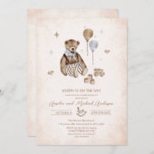 ヴィンテージのナーセリー テディベア 水彩画 ベビーシャワー 招待状 (正面/裏面)