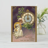 ヴィンテージのニューイヤーズイブのアイリッシュの少女と時計の midnight 招待状 (スタンド正面)