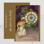 ヴィンテージのニューイヤーズイブのアイリッシュの少女と時計の midnight 招待状 (正面/裏面)