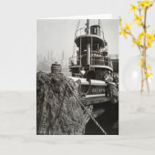 ヴィンテージのニューヨークシティの水辺地帯のタグボート カード (黄色い花)