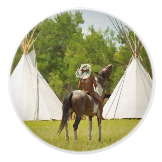 ヴィンテージのネイティブアメリカンの引出しのノブ セラミックノブ (正面)