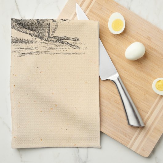 ヴィンテージのノウサギのバニーウサギの19世紀のイラストレーション キッチンタオル (四つ折り)