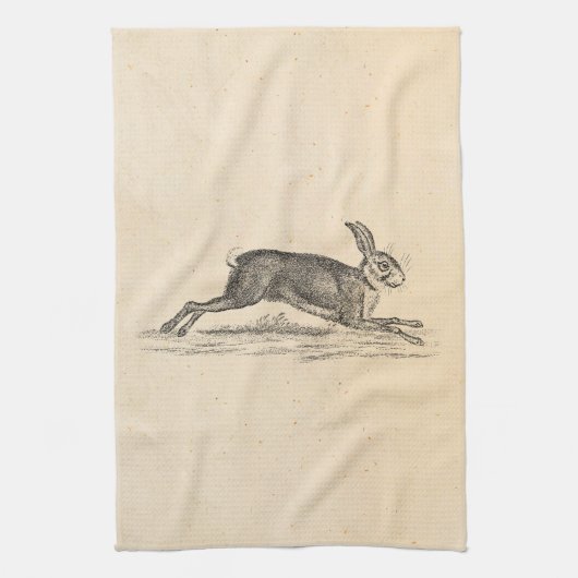 ヴィンテージのノウサギのバニーウサギの19世紀のイラストレーション キッチンタオル (縦)