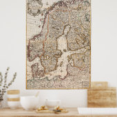 ヴィンテージのノルウェーとスウェーデンの地図(1717) ポスター (キッチン)