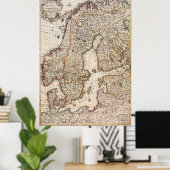 ヴィンテージのノルウェーとスウェーデンの地図(1717) ポスター (ホームオフィス)