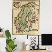 ヴィンテージのノルウェーとスウェーデンの地図（1831年） ポスター (ホームオフィス)