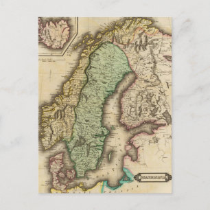 ヴィンテージのノルウェーとスウェーデンの地図（1831年） ポストカード
