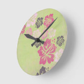 ヴィンテージのハイビスカス ラウンド壁時計 (傾斜)