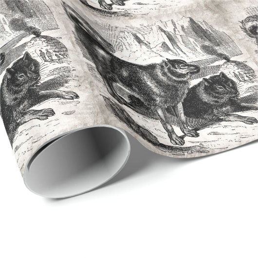ヴィンテージのハスキーなそり犬の19世紀のハスキーのアラスカ州人犬 ラッピングペーパー (ロールコーナー)