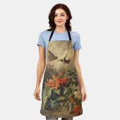 ヴィンテージのハチドリと花の植物界 エプロン (着用した状態)