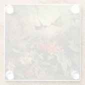 ヴィンテージのハチドリと花の植物界 ガラスコースター (裏面)