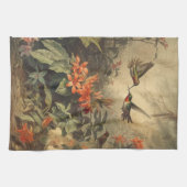 ヴィンテージのハチドリと花の植物界 キッチンタオル (横)