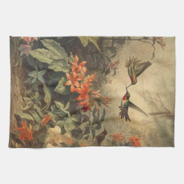 ヴィンテージのハチドリと花の植物界 キッチンタオル
