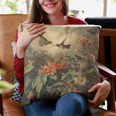 ヴィンテージのハチドリと花の植物界 クッション